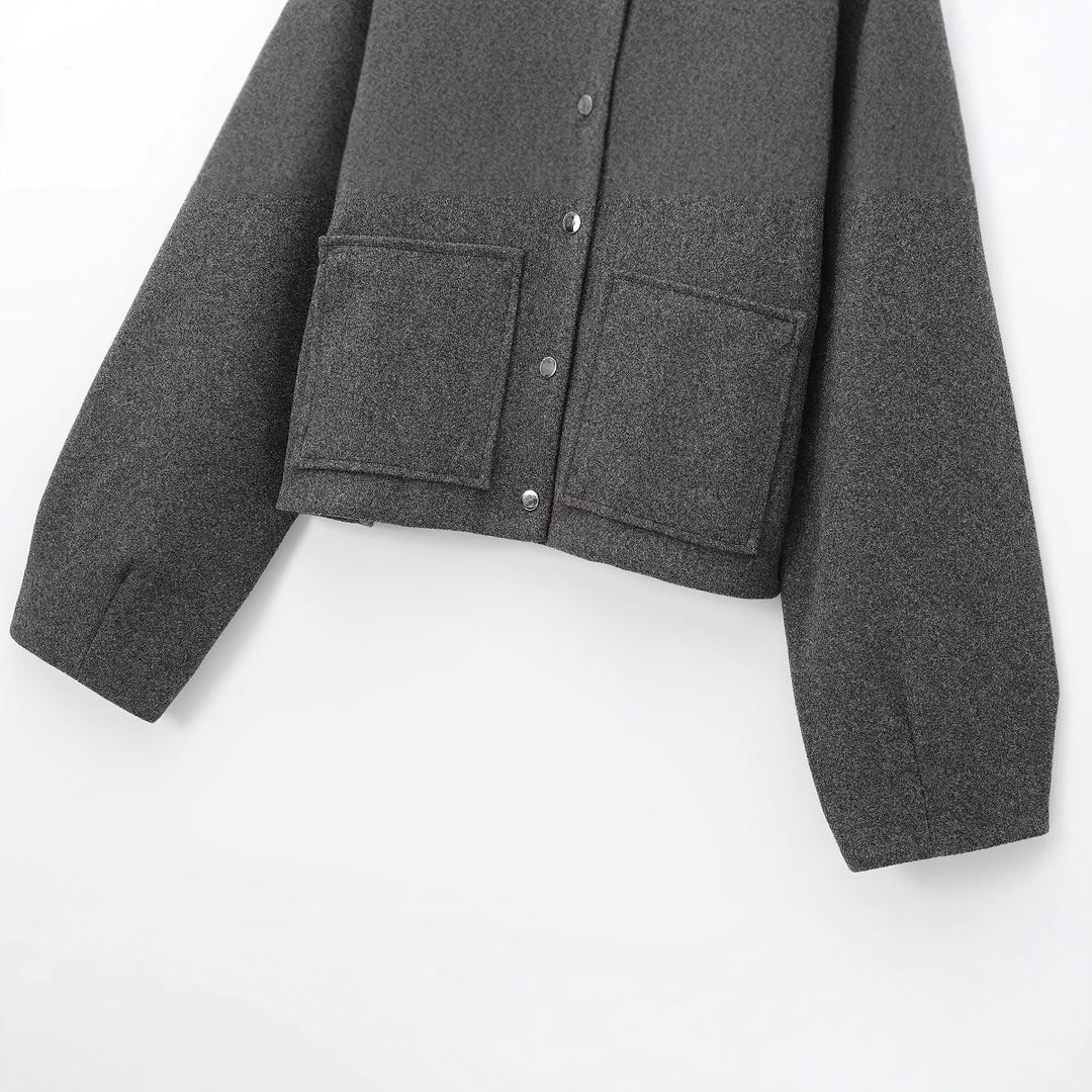 Damen Cropped Wollmix‑Jacke im Boxy‑Schnitt mit Stehkragen und aufgesetzten Taschen Drune