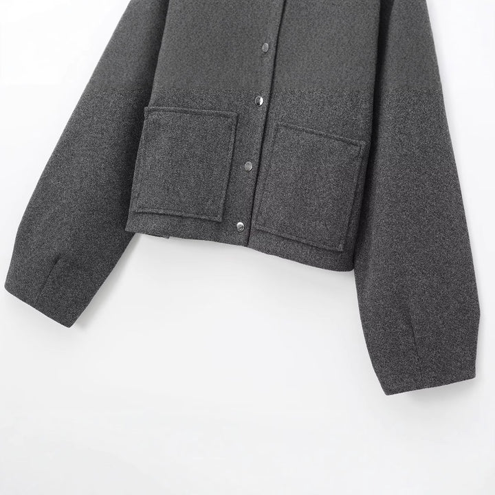 Damen Cropped Wollmix‑Jacke im Boxy‑Schnitt mit Stehkragen und aufgesetzten Taschen Drune