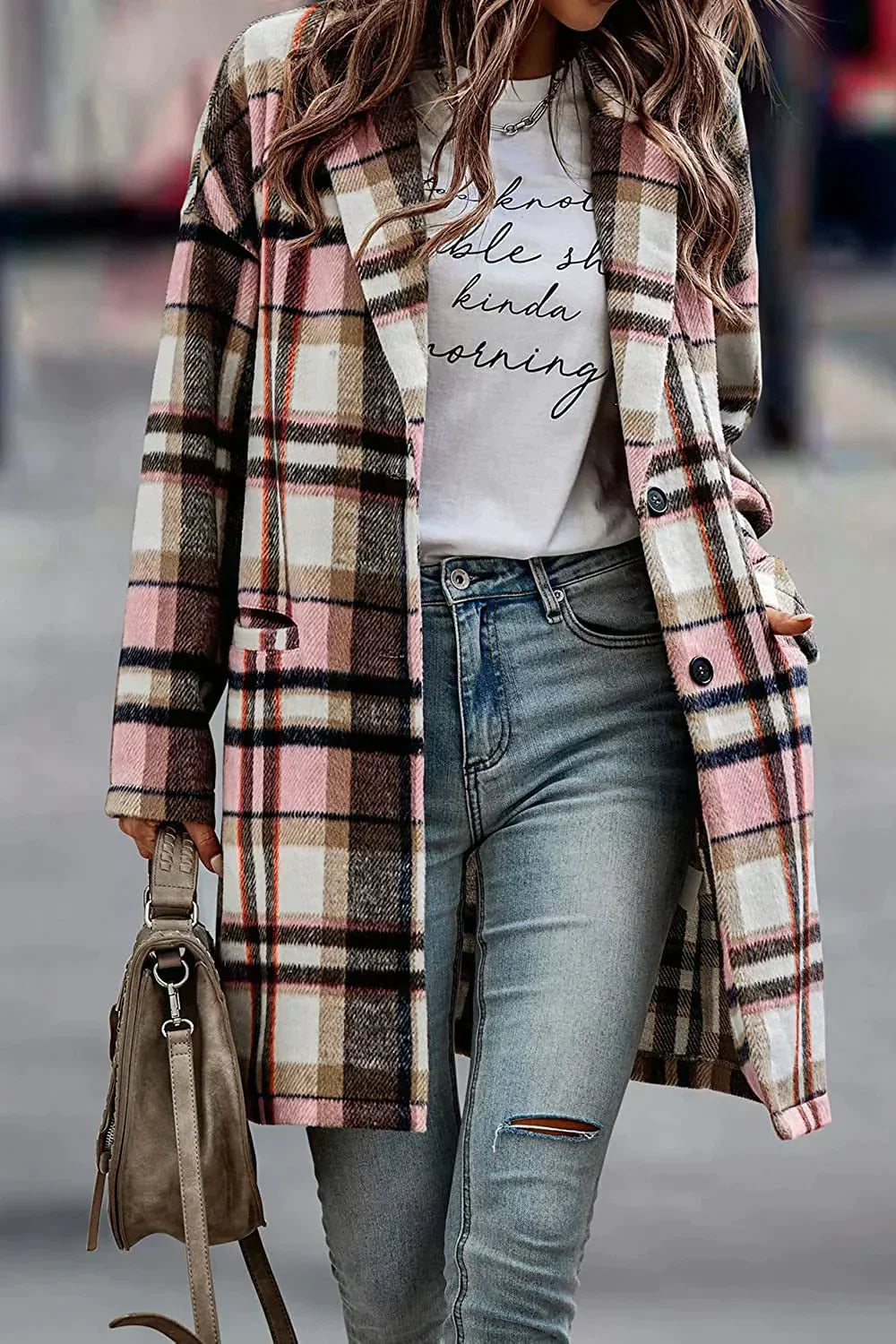 Drune | Lässiger Wollmantel mit Revers-Taschen und Karomuster für Damen | Stilvoll und Bequem