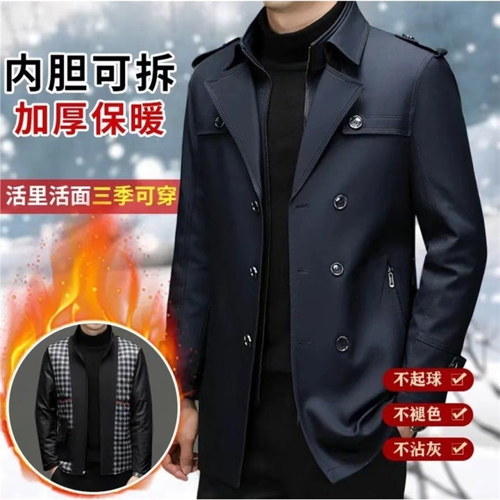 Herren Doppelreihiger taillierter Trenchcoat mit Schulterklappen Drune