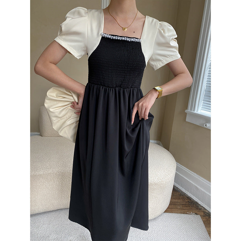 Damen Maxikleid mit Puffärmeln und dekorativem Ausschnitt Drune