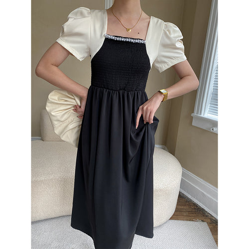 Damen Maxikleid mit Puffärmeln und dekorativem Ausschnitt Drune