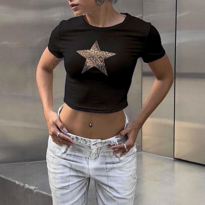 Damen Crop-T-Shirt mit stilvollem Leopardenstern-Design Drune