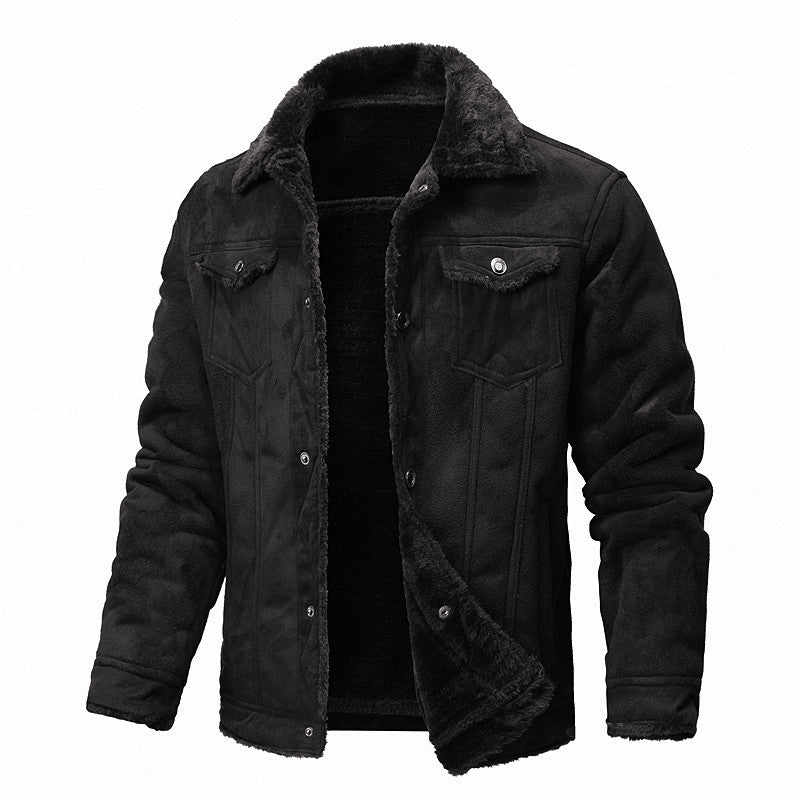 Herren Truckerjacke aus Velours-Kunstleder mit Teddy-Innenfutter Drune
