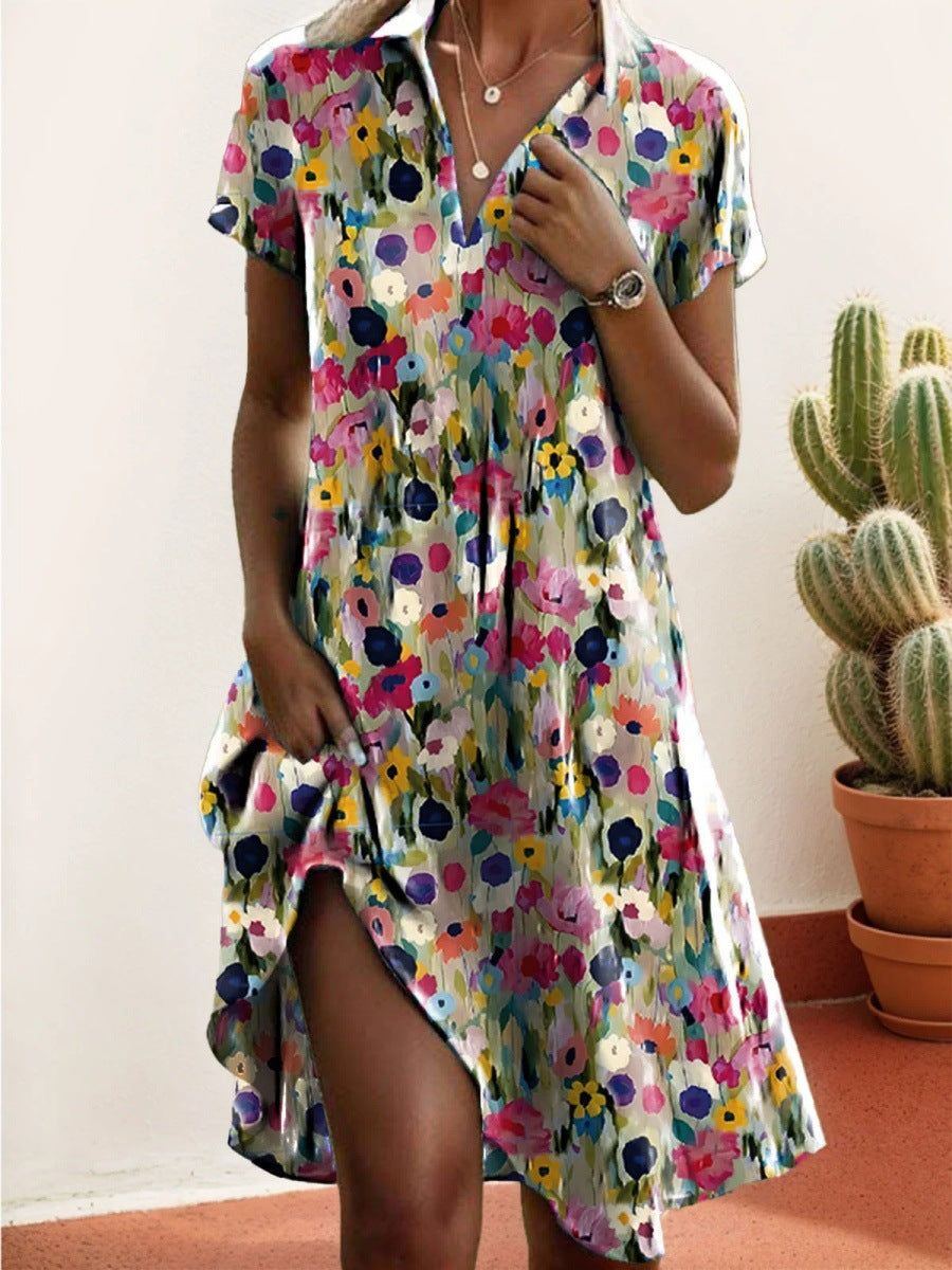 Damen Frischblumen-Hemdkleid mit Knopfverschluss und lässigem Schnitt Drune