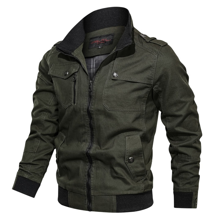 Herren Kurzjacke im Military-Stil mit Reißverschluss, Rippkragen und Schulterklappen Drune