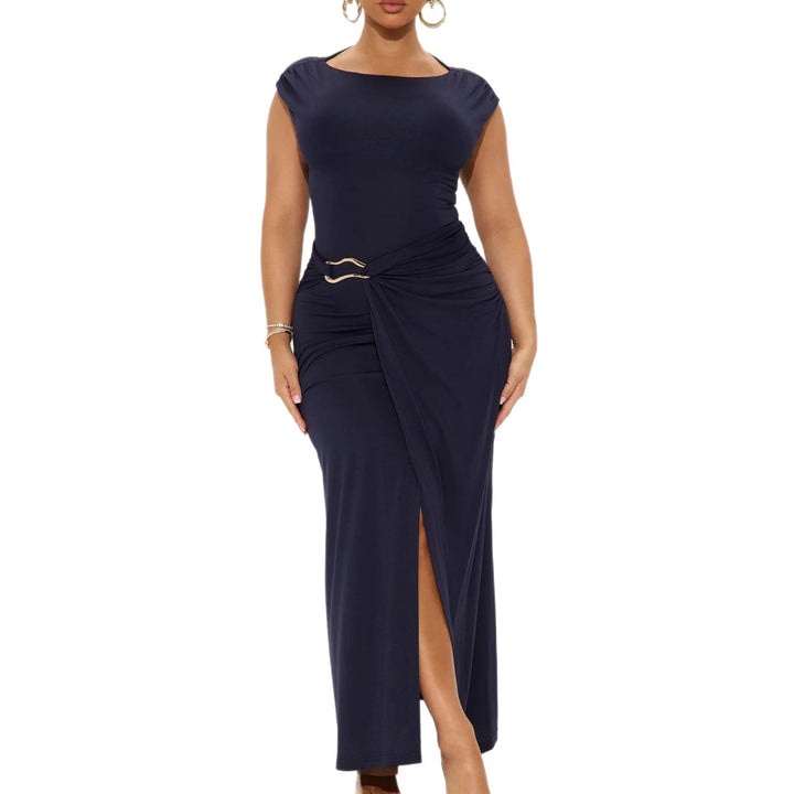 Damen Elegantes Wickelkleid mit seitlichem Schlitz und Gürtel Drune