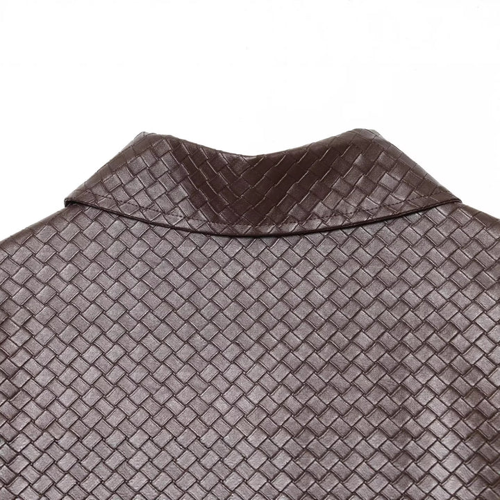 Damen Kurze Boxy‑Jacke aus geflochten wirkendem Kunstleder mit Hemdkragen und Frontreißverschluss Drune