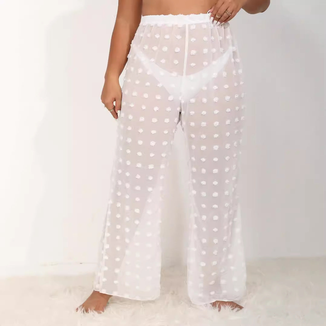 Damen luftige Strandhose mit voluminösen Pompom-Applikationen Drune