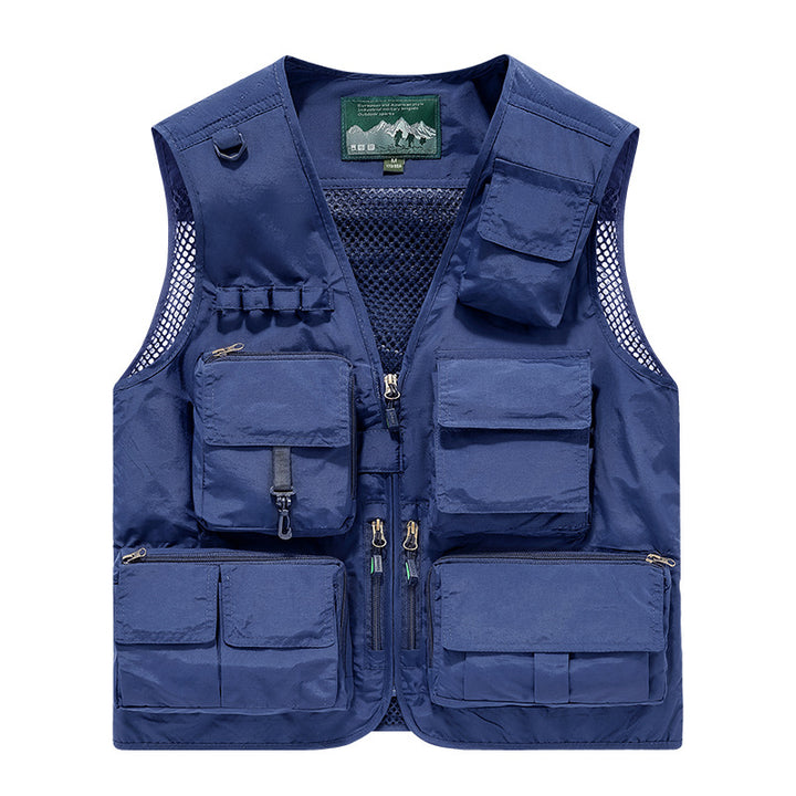 Herren multifunktionale Angler- und Utility‑Weste mit zahlreichen Reißverschluss- und Kletttaschen sowie Mesh-Innenfutter Drune