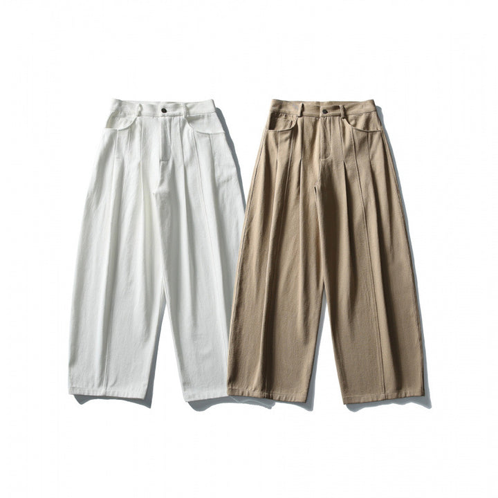 Damen Weite hochtaillierte Culotte-Hose mit Bundfalten und Eingrifftaschen Drune