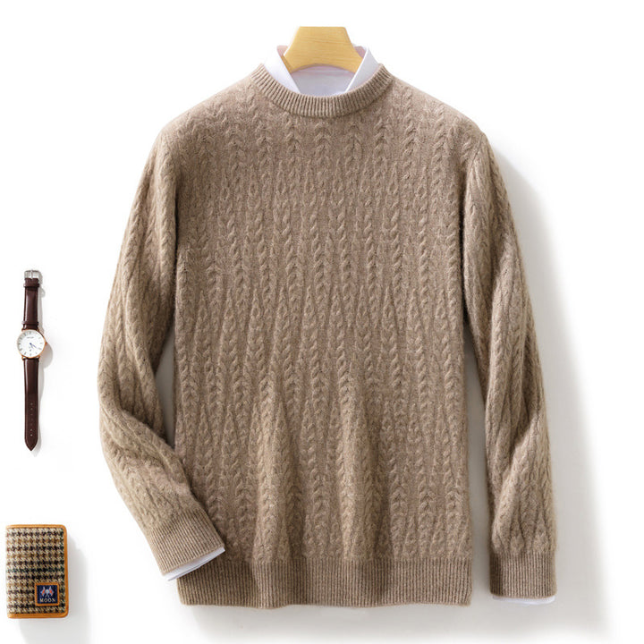 Herren gehobener Zopfstrickpullover mit Rundhals und Merino‑Mischung Drune