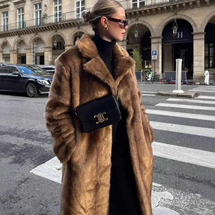Damen Luxuriöse Kunstfelljacke mit elegantem Revers Drune