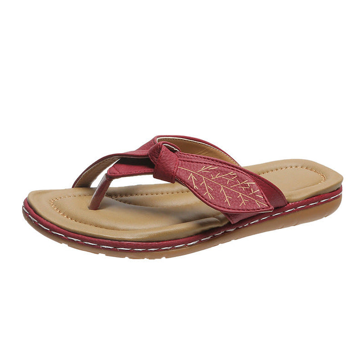Damen Zehentrenner-Sandalen mit modischem Leaf-Design und anatomischem Fußbett Drune