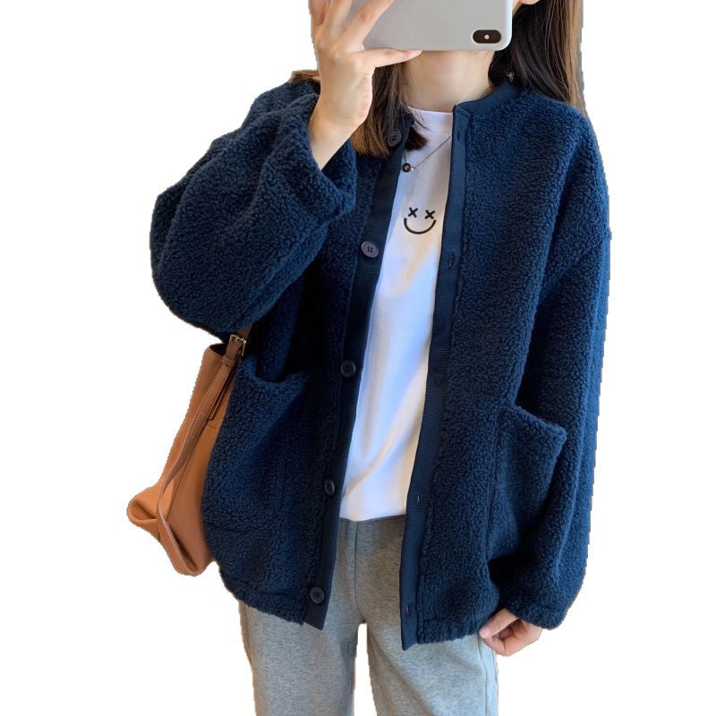 Damen Flauschige Oversized-Jacke mit großen Taschen Drune