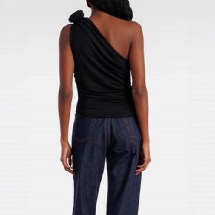 Damen asymmetrisches Top mit Raffungen und floralem Detail Drune