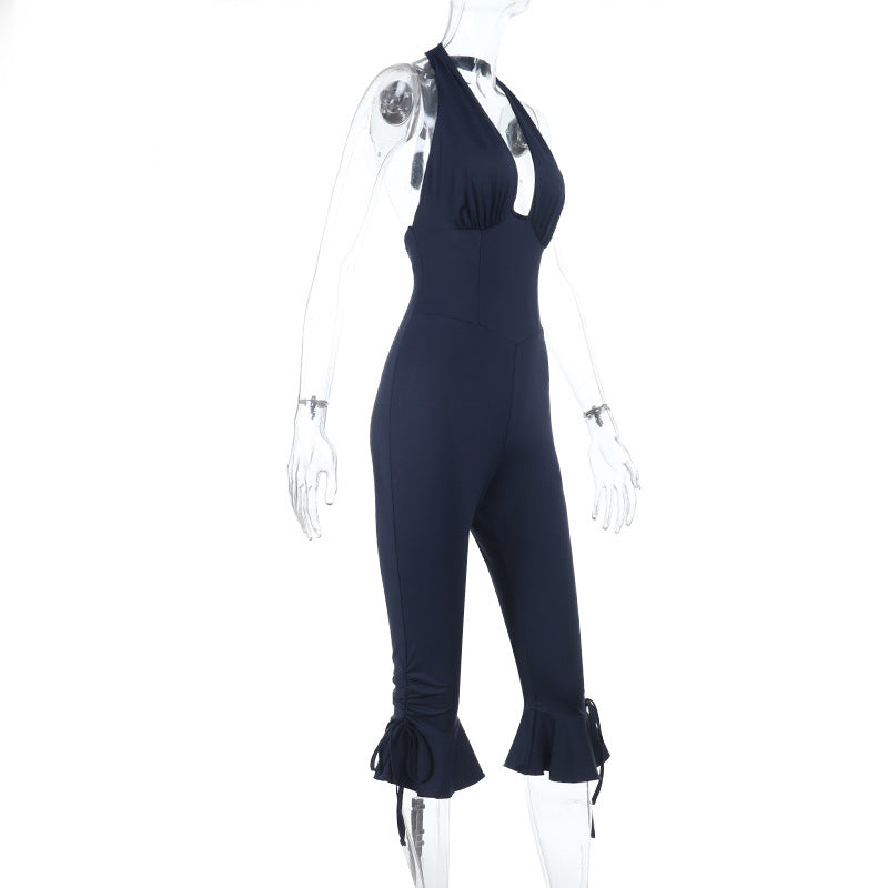 Damen Eleganter Jumpsuit mit hochgeschlossenem Design und Rüschendetails Drune