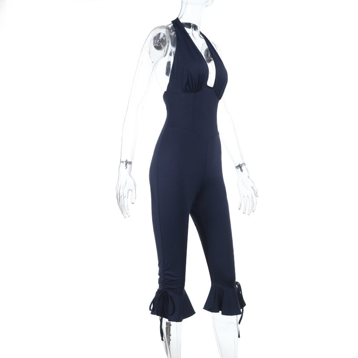 Damen Eleganter Jumpsuit mit hochgeschlossenem Design und Rüschendetails Drune