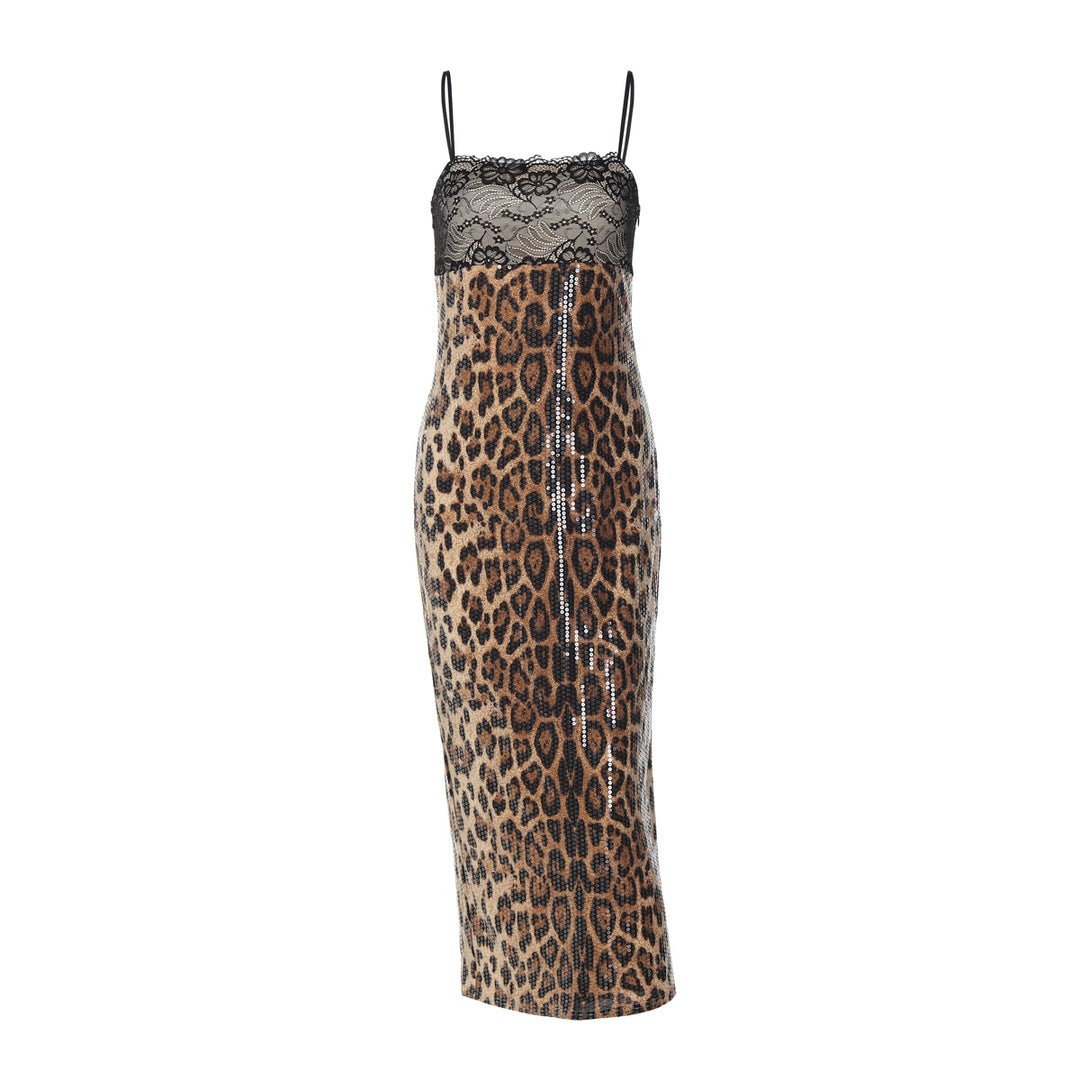 Damen Elegantes und verführerisches Leopardenspitzenkleid Drune