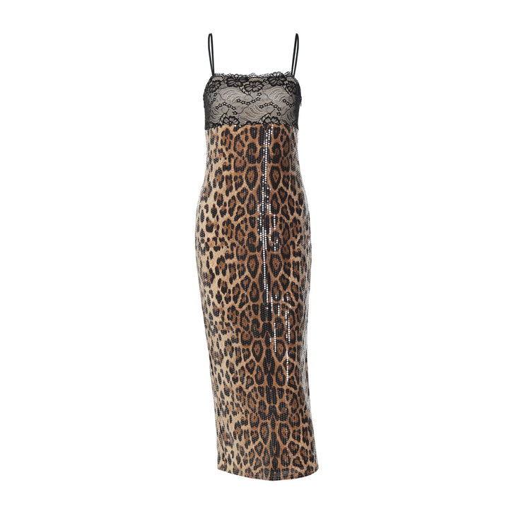 Damen Elegantes und verführerisches Leopardenspitzenkleid Drune