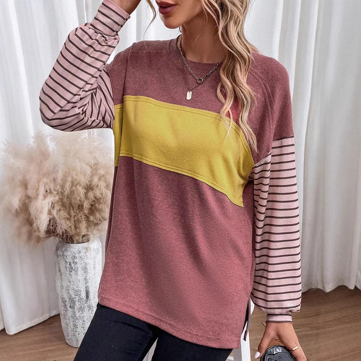 Damen Oversize-Longsleeve mit Colorblock, gestreiften Ärmeln und Rundhalsausschnitt Drune