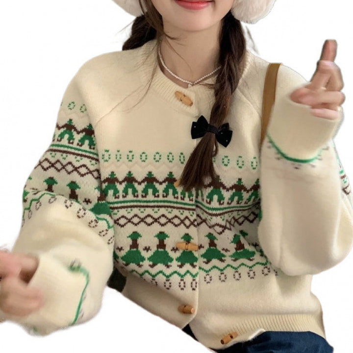 Damen Modische Strickjacke mit traditionellen Mustern Drune