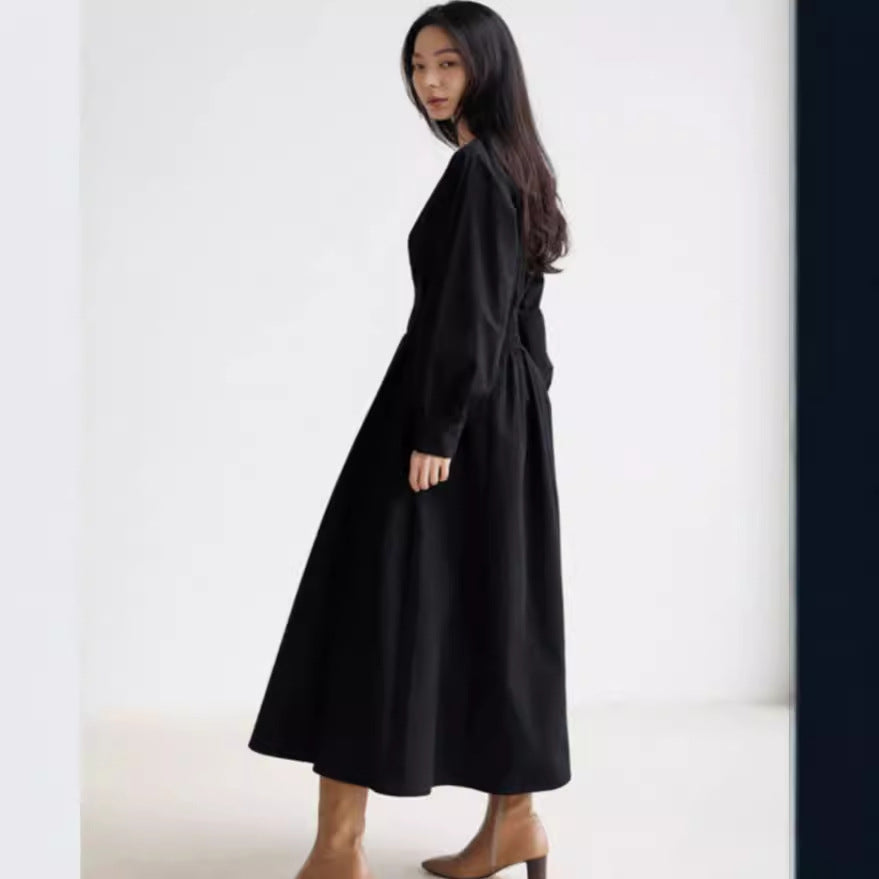 Damen Maxikleid mit Taillenabnähern, Rundhalsausschnitt und voluminösen Manschetten Drune