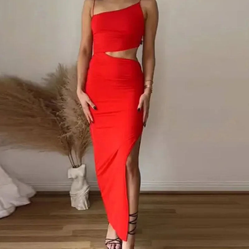 Damen Elegantes Cut-Out Maxikleid mit asymmetrischem Design und Raffung Drune