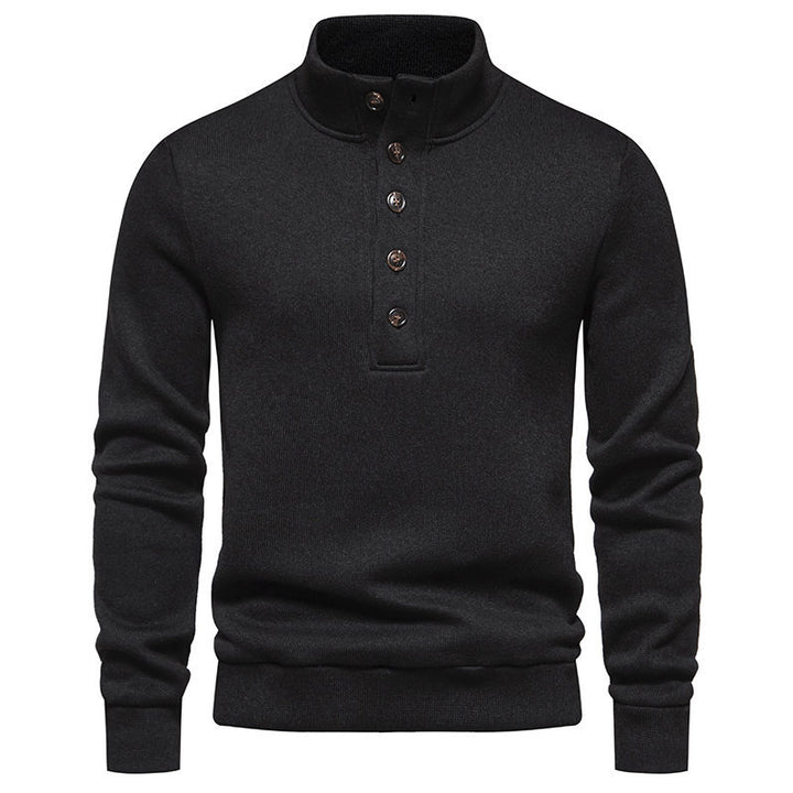 Herren Komfortabler Feinstrick-Pullover mit Knopfleiste und Stehkragen Drune
