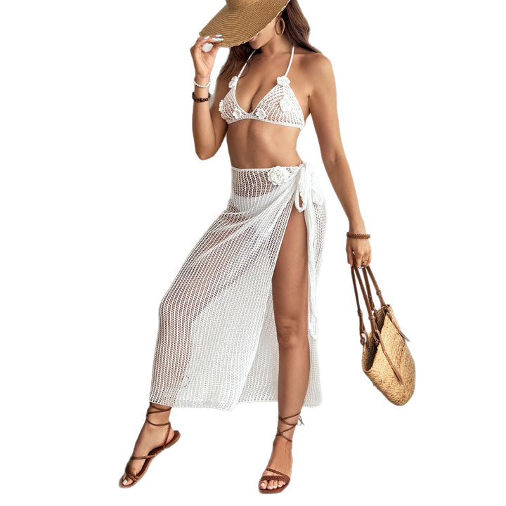 Damen Häkel-Bikini-Set mit transparentem Maxirock Drune