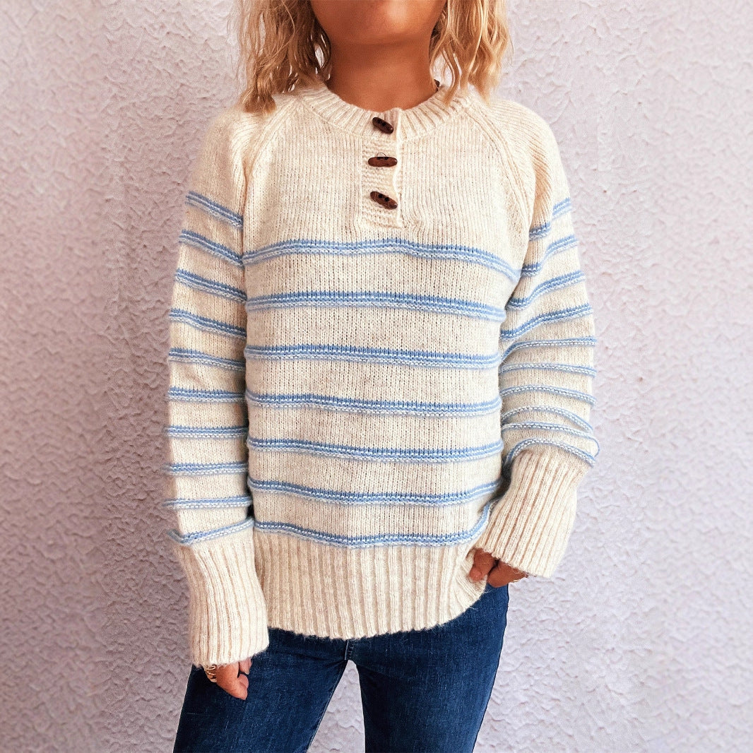 Damen Strickpullover mit weitem Schnitt und modischem Streifenmuster Drune