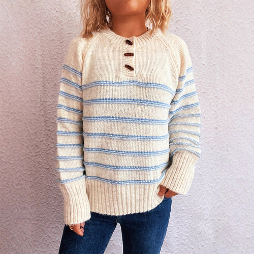 Damen Strickpullover mit weitem Schnitt und modischem Streifenmuster Drune