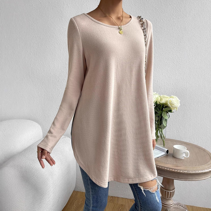 Damen Oversize Longline Feinstrick-Tunika mit Rundhalsausschnitt Drune