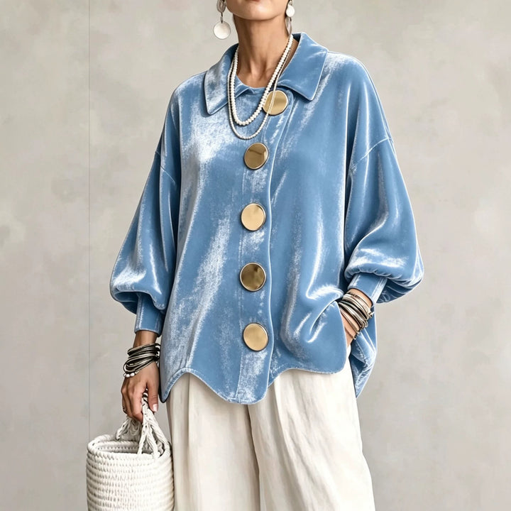 Damen Oversized Samtjacke mit großen Zierknöpfen und Balloon-Ärmeln Drune