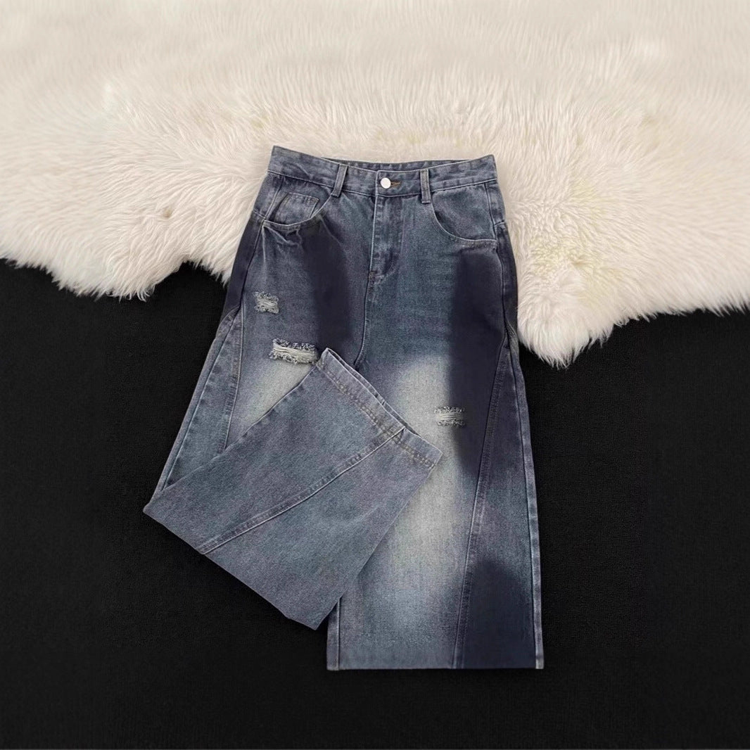 Damen Weitbeinige Destroyed Jeans Drune