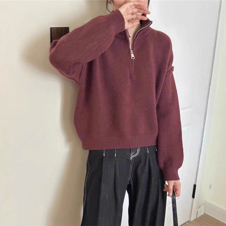 Damen lässiger Pullover mit kurzem Reißverschluss und entspannter Passform Drune