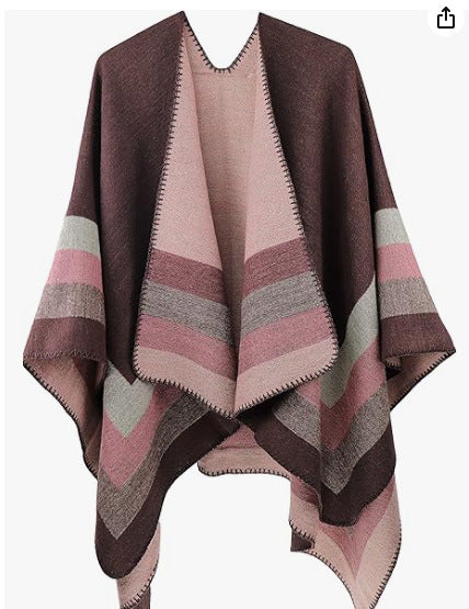 Damen Strickponcho im Paisley-Jacquard mit offener Vorderseite Drune
