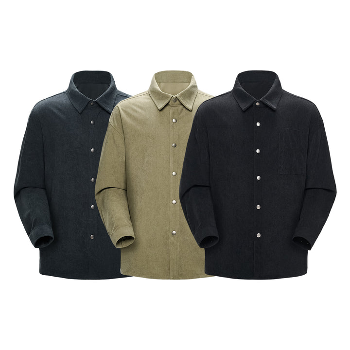 Herren Oversize-Cordhemdjacke mit Druckknöpfen und Brusttasche Drune