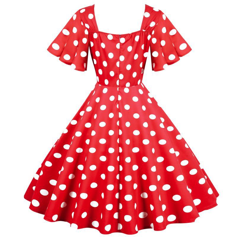 Damen Rockabilly Kleid mit verspieltem Polka-Dots-Muster und schwingendem Saum Drune