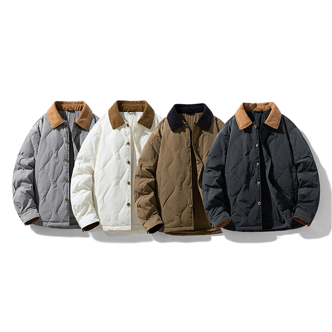 Herren Wattierte Steppjacke mit Cordkragen und Knopfleiste Drune