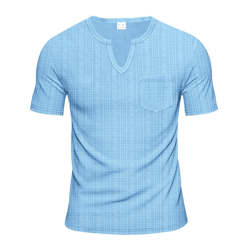 Herren nan Kurzarmshirt mit V-Schlitz-Ausschnitt und aufgesetzter Brusttasche aus strukturiertem Jersey Drune