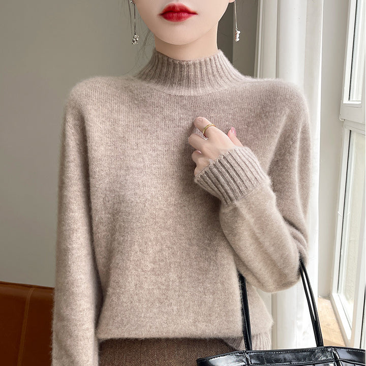 Damen Luxusweicher Midweight-Mockneckpullover aus Angora‑Optik mit feiner Rippe und entspannter Silhouette Drune
