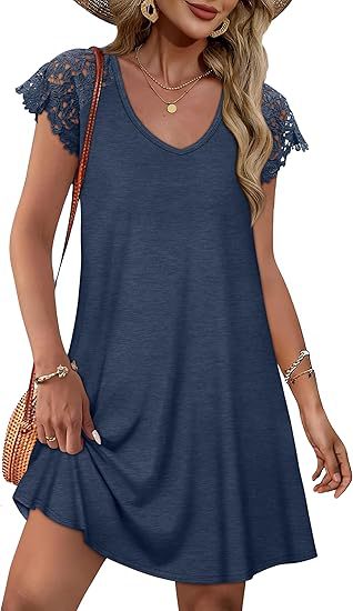 Damen Sommerkleid mit eleganten Spitzenärmeln und floralem Muster Drune
