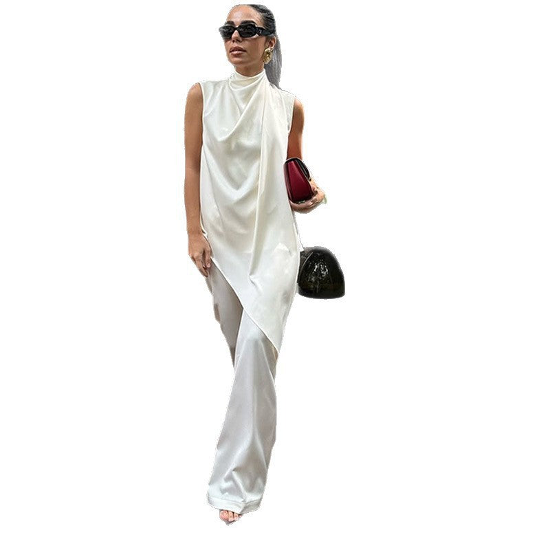 Damen elegante und fließende Chiffon-Hose mit asymmetrischem Schnitt Drune