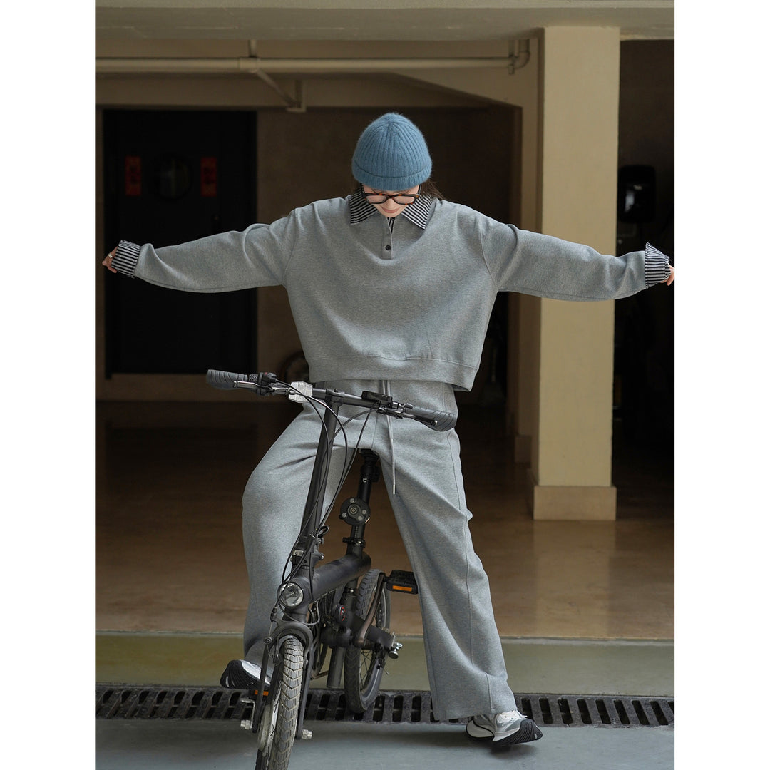 Damen Relaxed-Fit Sweatshirt mit gestreiftem Kragen- und Manschettenbesatz Drune