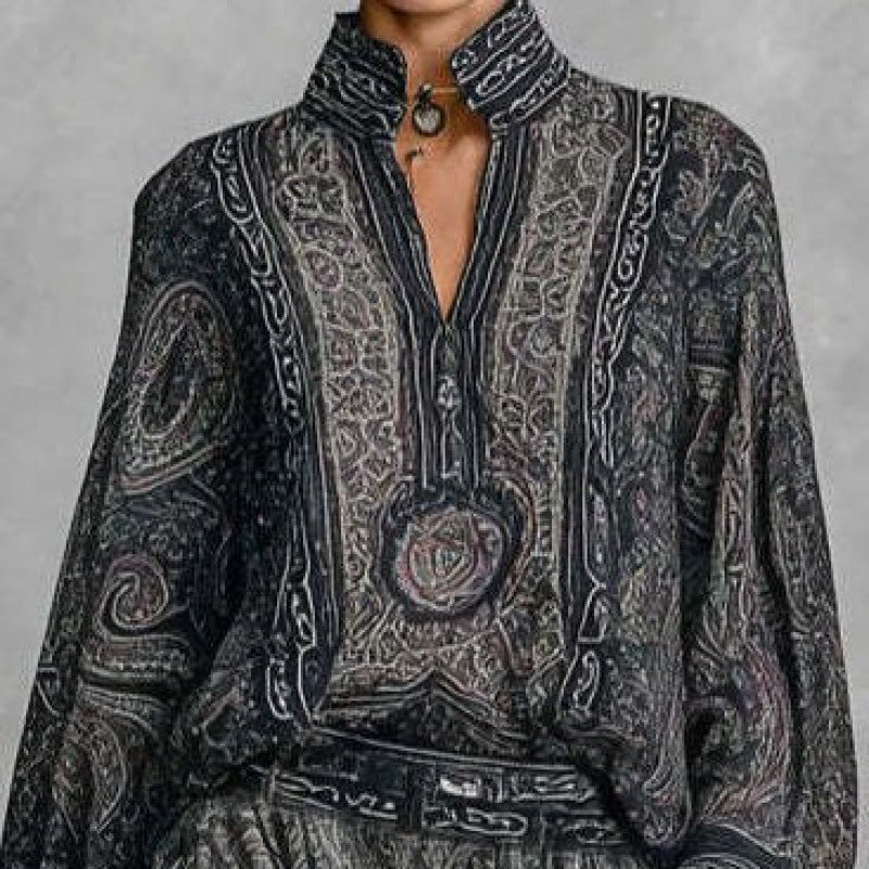 Damen Fließendes Boho-Zweiteiler-Set mit weiter Tunika und Haremshose im Paisley-Design Drune