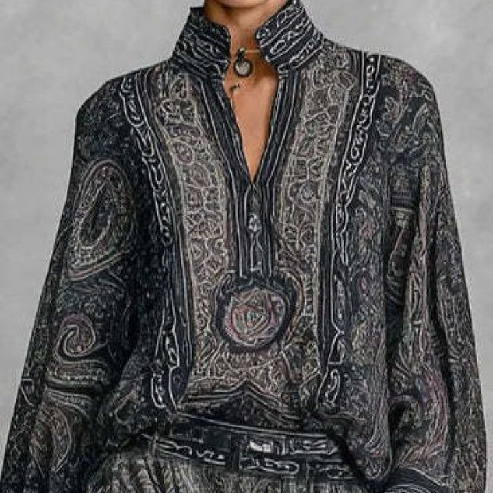 Damen Fließendes Boho-Zweiteiler-Set mit weiter Tunika und Haremshose im Paisley-Design Drune