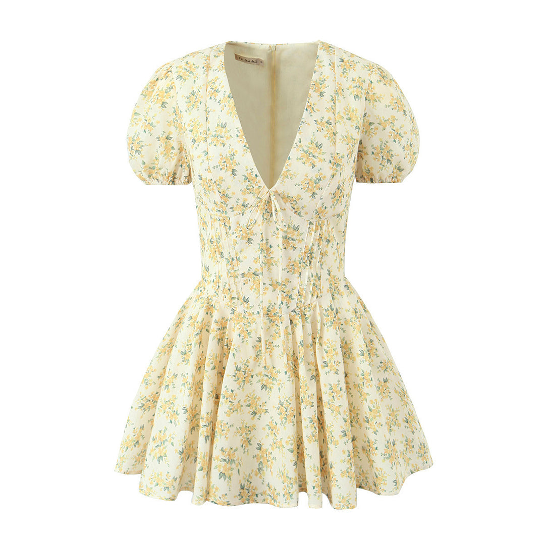 Damen Sommerkleid mit floralem Design und eleganter Taille Drune