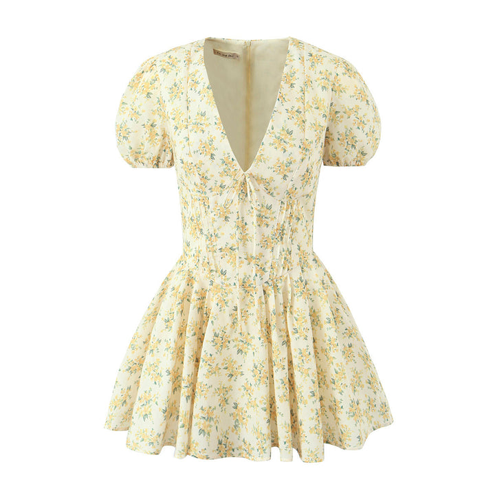 Damen Sommerkleid mit floralem Design und eleganter Taille Drune
