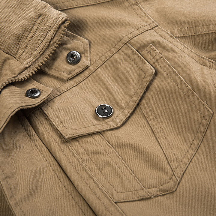 Herren nan leichter Baumwoll-Canvas Fliegerjacke mit Schulterklappen, verdecktem Reißverschluss und multifunktionalen Taschen Drune